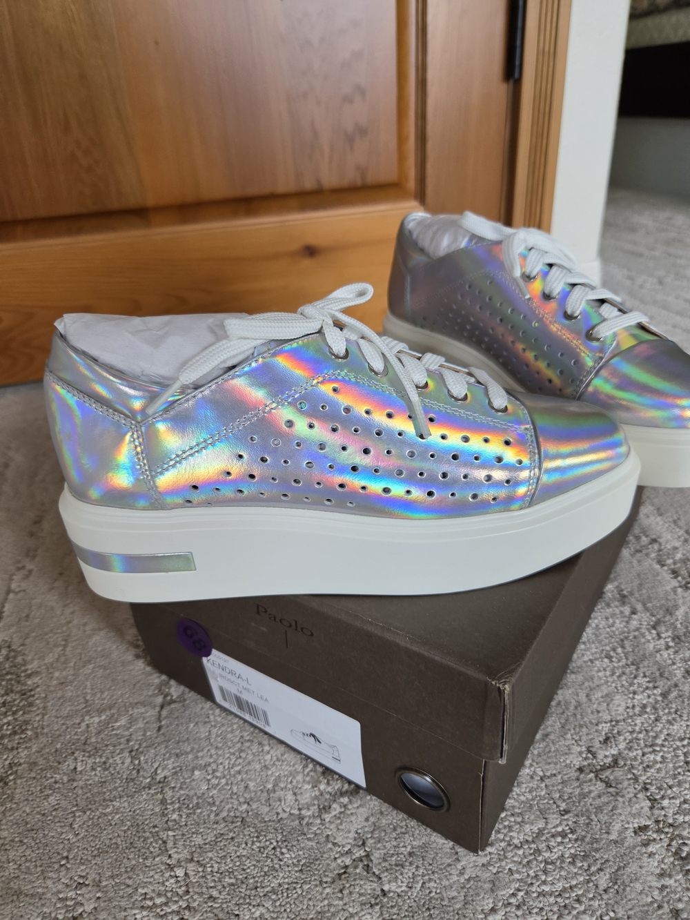 Women's Holographic Silver Leather Platform Sneakers - Paolo
